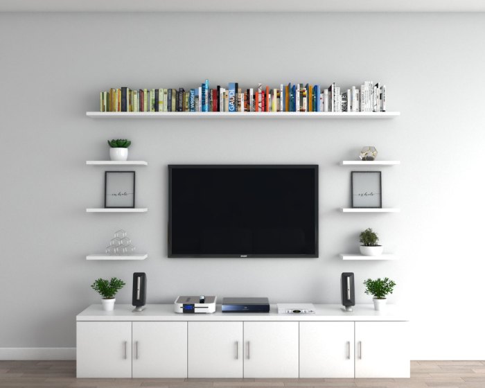 How to decorate living room floating shelves