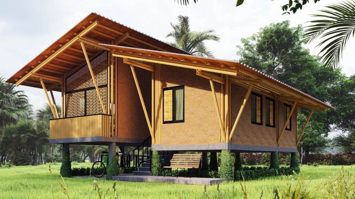 Desain tampak muka rumah bambu